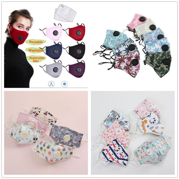 Máscaras Adulto Crianças rosto com máscara de respiração Máscara Válvula Cotton Mouth reutilizável Dustproof máscaras protetoras lavável face dos desenhos animados