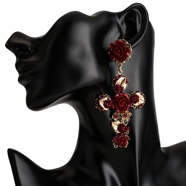 

exaggerated resin flower cross earrings women's grade earring bohemia, Golden