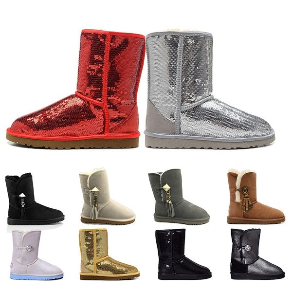 

2020 wgg boots australia classic short bow ankle knee sequins pendant black red brown blue winter snow womens girls boot size 36-41