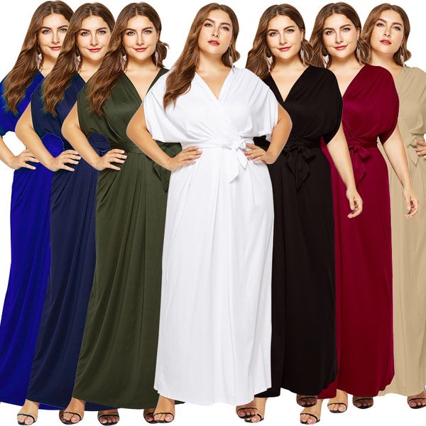 

designer clothing women's dress solid color v-neck loose large swing irregular bat sleeve dress, Black;gray
