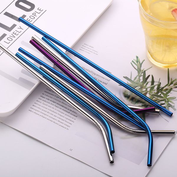 

304 stainless steel reusable drianking straws sturdy bent straight colorful metal straws with cleaner brush kitchen accessories