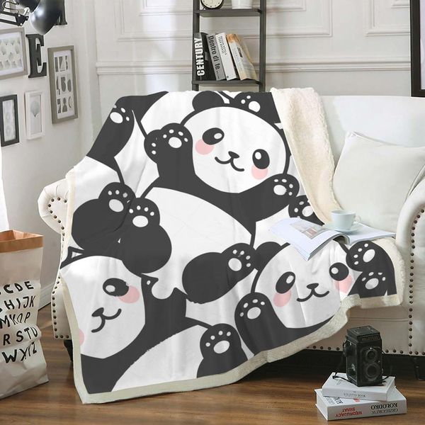 

panda fur бросьте мультфильм sherpa fleece blanket белый throw одеяло для детей fluffy blanket животных мягкие покрывала на кровать