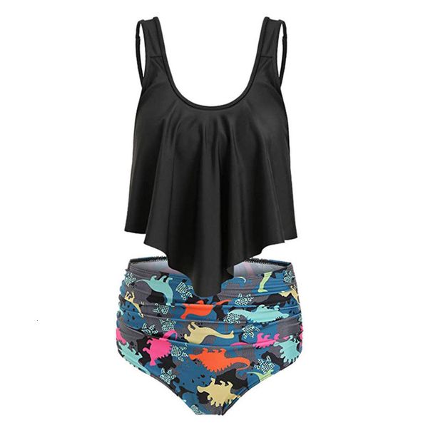 

chamsgend nylon womens bikini set swimsuit high waist dinosaur print swimsuit fashion 2020 beach swimwear two piece swimsuit, White;black