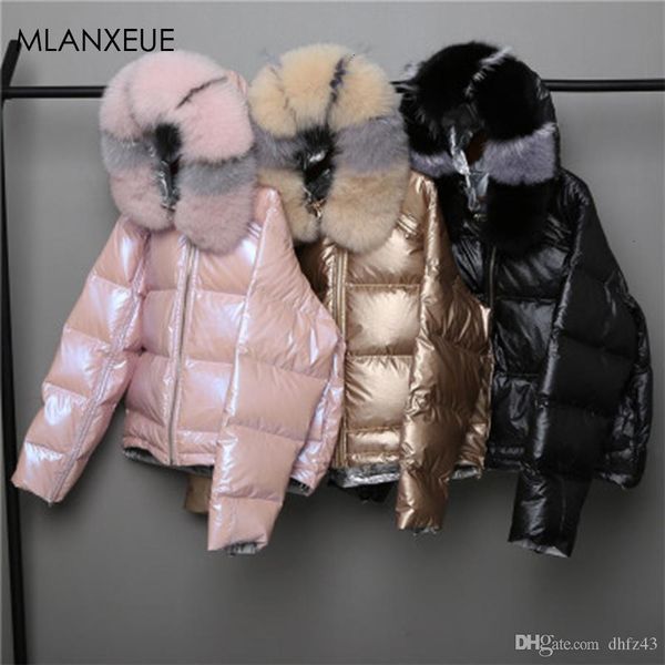 

wear on both sides women's down jacket fashion loose hem irregular glossy parka coats female hooded warm ladies winter jacketsmx190924, Black