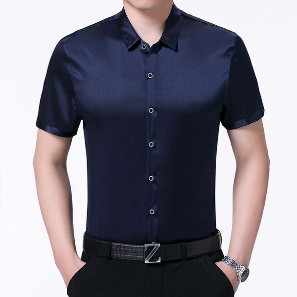 

silk men's sleeved 100% short pure silk thin summer shirt, shirt color anxwu