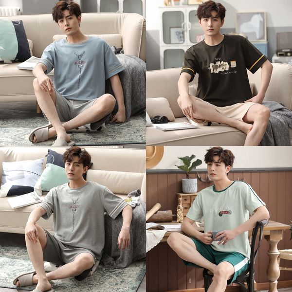 

e7kzb summer new simple fashion men's pajamas tight clothes clothes home furnishing clothing match cotton short sleeve men's ho, Blue;red
