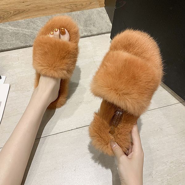 

shoes woman 2020 plush slippers for adults luxury slides loafers slipers women low fur designer new flat rome autumn fabric, Black