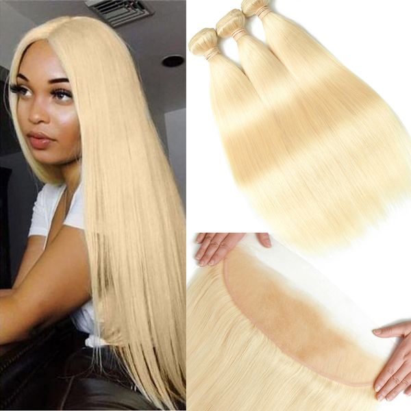 

blonde straight brazilian human hair 28 inch bundles with closure 3pc remy hair and lace frontal closure, Black