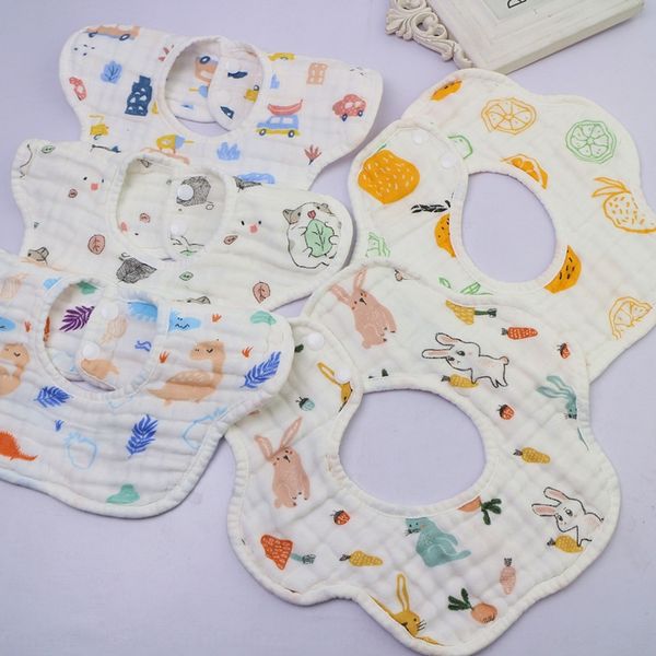 

petal towel buttons button bib baby button bib baby saliva towel 8-layer pure cotton gauze 360-degree rotation water absorption