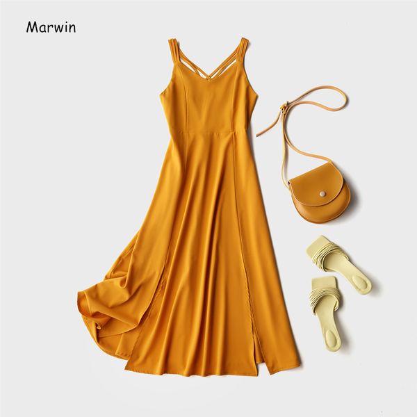 

marwin 2020 new-coming summer holiday dress cross spaghetti strap open back solid beach style ankle-length women dresses, Black;gray