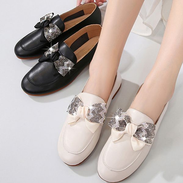 

2020 crystal butterfly-knot oxfords women shoes eapadrilles derby shoes women flats slip on warm plush loafers large size 34-43, Black