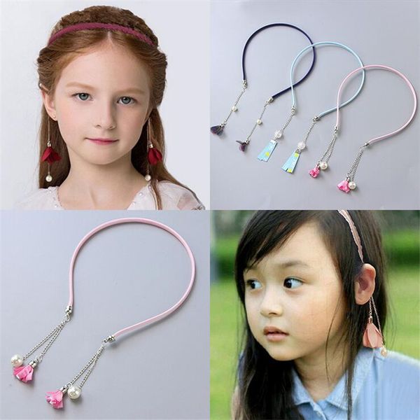 

children fake earrings pearl headband cute lady tassel headband girl fashion headwear, Slivery;white