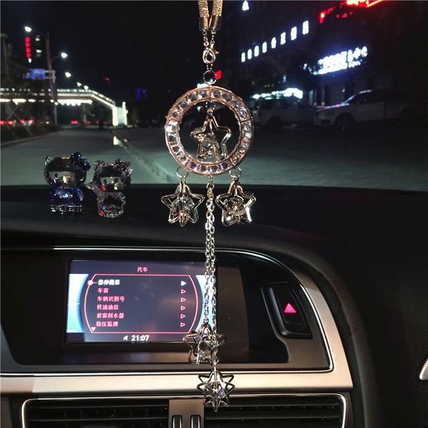 

stars car pendant metal crystal pentagram hanging ornament charms auto rearview mirror decoration dangle suspension accessories