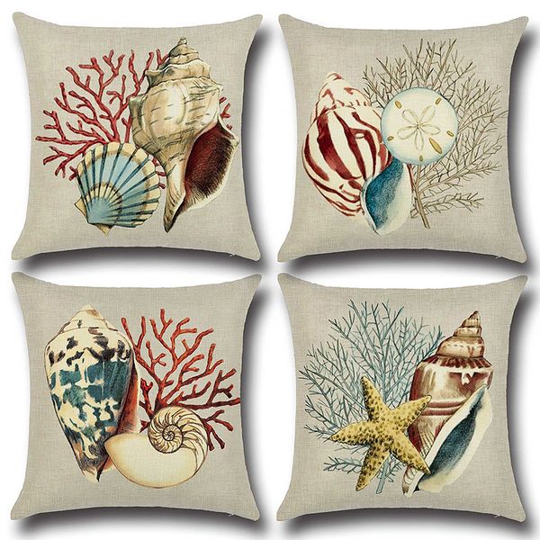 

ocean sea conch retro style cushions cover decorative pillows for sofa bed car home woven linen throw pillow case