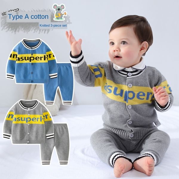 

2020 autumn and winter new baby sweater set boys' contrast color cardigan infant sweater, Blue