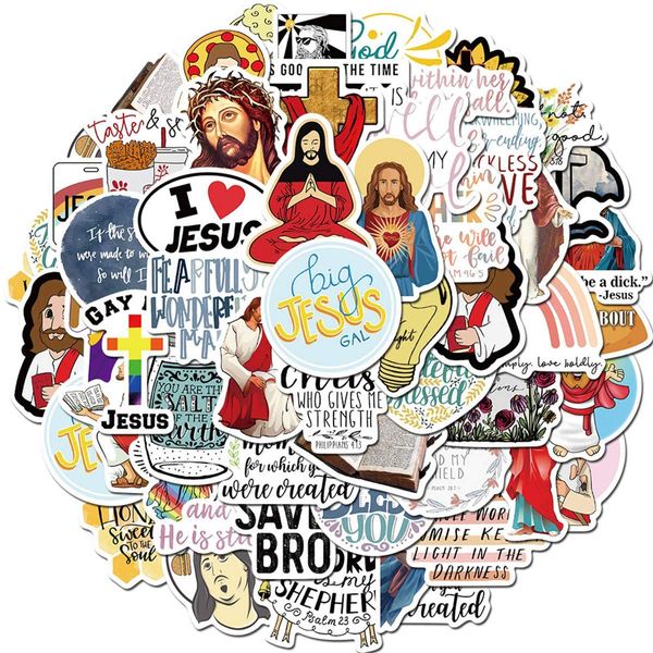 Pacote de adesivos de carro 50pcs Jesus Cristo Laptop Stickers Lot Waterproof Garrafa Scrapbooking bagagem Skate vinil decalques Atacado