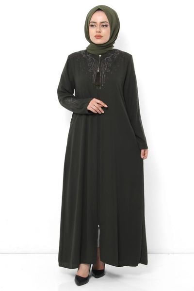 

front and sleeves embroidered ferace tsd0011 khaki, Tan;black