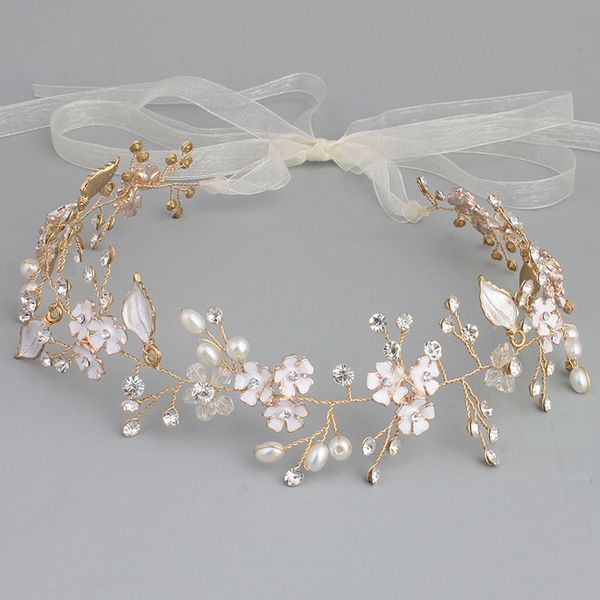 

slbridal handmade wired rhinestones crystals pearls flower wedding tiara headband bridal hair vine hair accessories bridesmaids, Golden;silver
