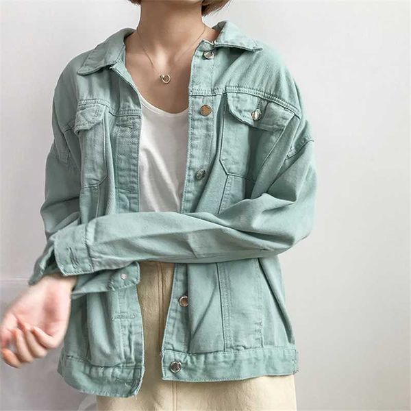 

women denim jacket autumn 2020 turn-down collar long sleeve single breasted jackets female harajuku loose jacket outerwear new, Black;brown