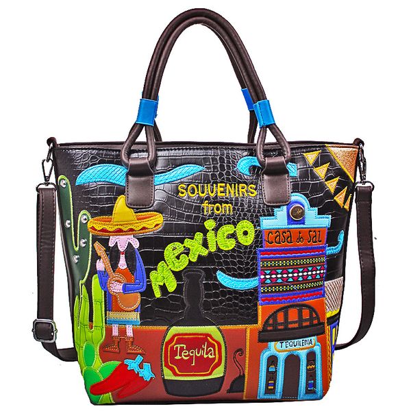 

women bags leather patchwork embroidery handbags shoulder bags messenger bag totes braccialini style art cartoon straw hat man
