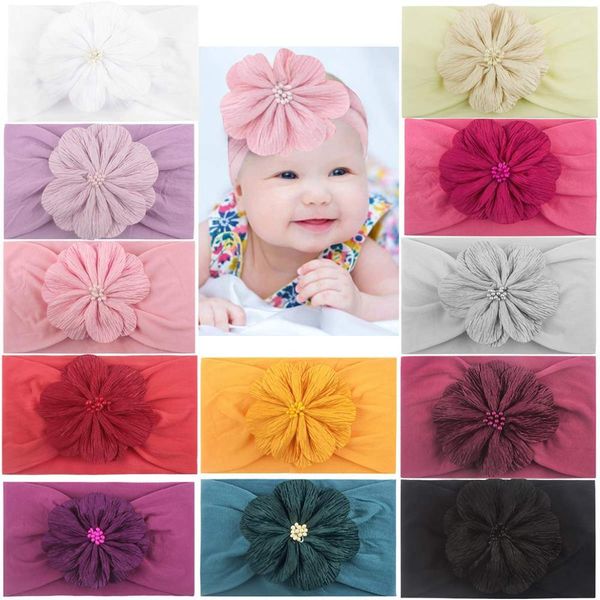 

12pcs baby flower headbands handmade flower hair bow soft nylon hairbands hair accessories for baby girls newborns toddlers y200710, Slivery;white