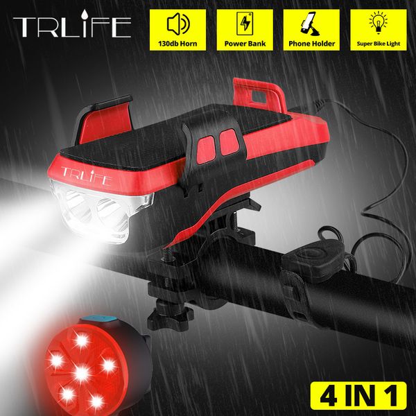 

trlife multifunction 4 in 1 bicycle light powerful bike bike horn power bank bicycle front light as phone holder