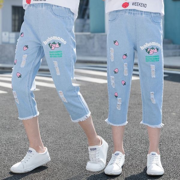 

girls capri thin and jeans shorts and jeans 2020 new children's pants medium pants girls shorts, Blue