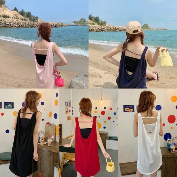 

#6535 cotton female summer sleeveless sling backless girl home clothing beach skirt vest loose home wear vest beach skirt, Camo