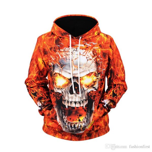 

hoodie 2019 new fire skull print hoodie plus size outerwear autumn winter knitwear trendy designer fire skull sweatshirt, Black