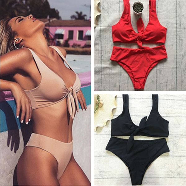 

biquinis 2020 новый сундук knotted купальники женщины push up бикини set высокой талией бинты купальный костюм для женщин beachwrar купальни, White;black