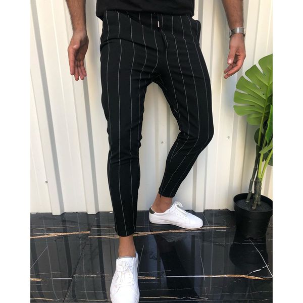 

pants striped sweatpant male soft joggers casual clothing men's trousers fit streetwear summer social hip hop slim dsidg, Black