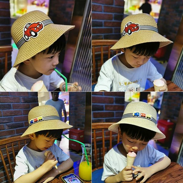 

children's straw straw hat boys and girls beach outdoor sun hat hat, Blue;gray