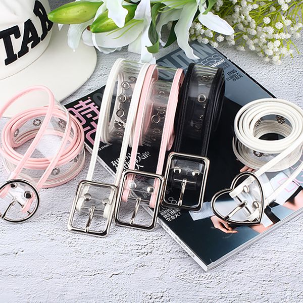 

women resin transparent pvc long belt adjustable dress waistband waist belt with heart buckle jeans belt, Black;brown