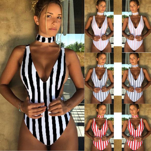 

popular style 2020 summer one-piece swimsuit striped beach casual wear, White;black