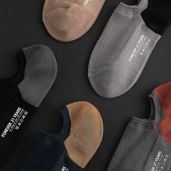 

7wmrz men's summer silicone socksboat sockssocks mesh cotton sweat-absorbent breathable color matching stamping silicone non-slip men&#, Black