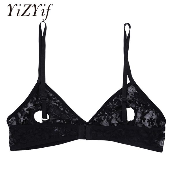 

yizyif women open nipple bra lingerie soft lace bra floral sheer nipple hollow out bralette wire-unlined top, Red;black