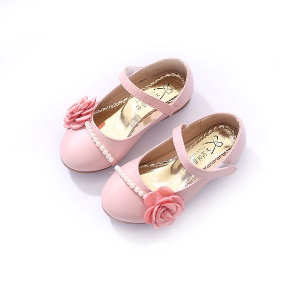 

spring autumn models soft bottom girls leather shoes wild flat kids sneakers pearl flower children princess formal banquet shoes, Black