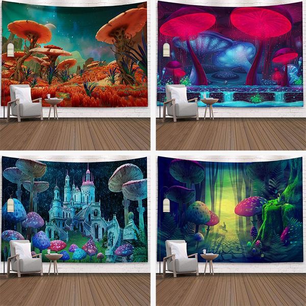 

tapestries space mushroom forest castle tapestry fairytale trippy colorful wall hanging for home deco mandala