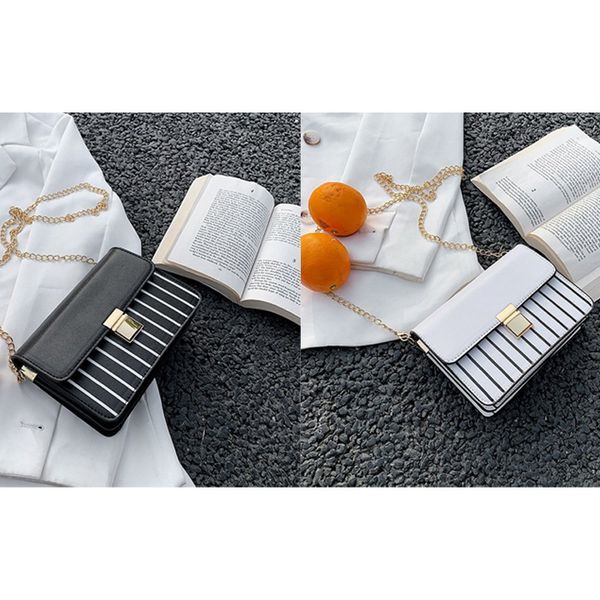 

striped pu leather women's messenger bag fashion new mini clamshell square bag luxury chain shoulder