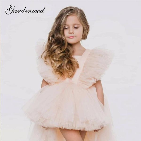 

gardenwed a-line tuxedo kids flower girl dresses organza layers prom dress v-collar tulle sleeves celebrity dresses, Red;yellow