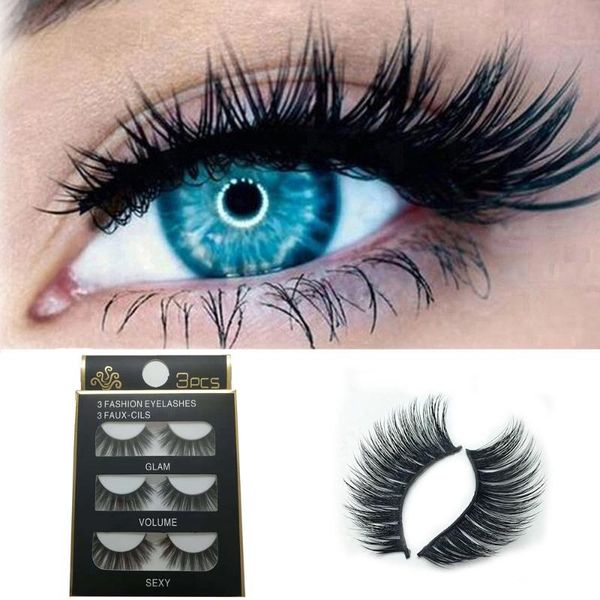 

3 pairs false eyelashes 3d faux hair soft false eyelashes fluffy wispy thick lashes handmade soft eye makeup extension tools