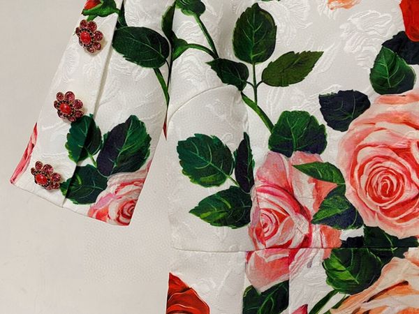 

new european and american women's round neck rose print pattern decoration short sleeve skirt dress in early spring 2020