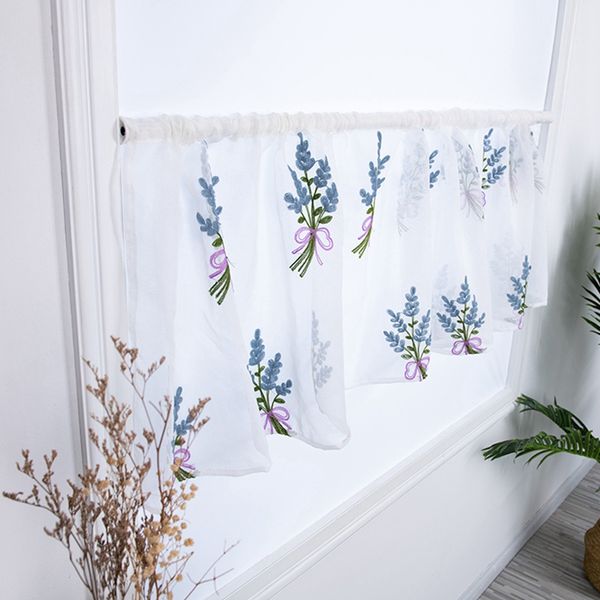 

household lavender embroidery short curtain pastoral shade kitchen curtains half curtain short panel drapes valance 50*150cm