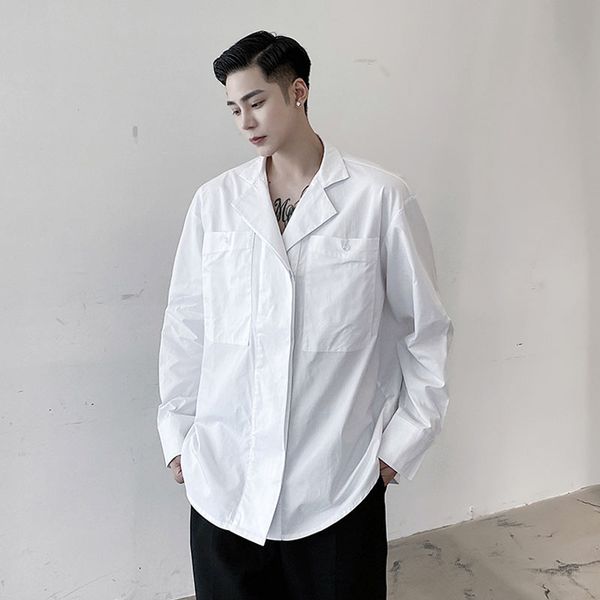 

men vintage fashion casual loose long sleeve shirt male japan style streetwear hip hop harajuku shirt style coat, White;black