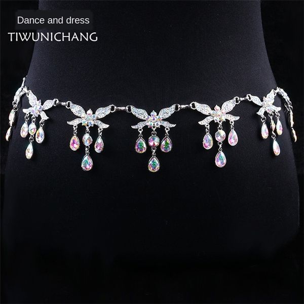 

belly dance butterfly practice new beginner chain rhinestone sailor dance belt performance waist seal butterfly waist chain, Black;brown