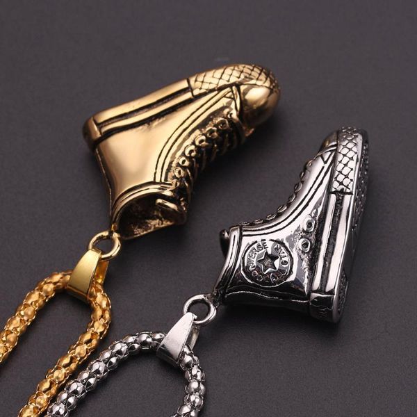

canvas shoes sports shoes hip-hop pendant necklace metal stereoscopic creative special necklace for man rock jewelry gift, Silver
