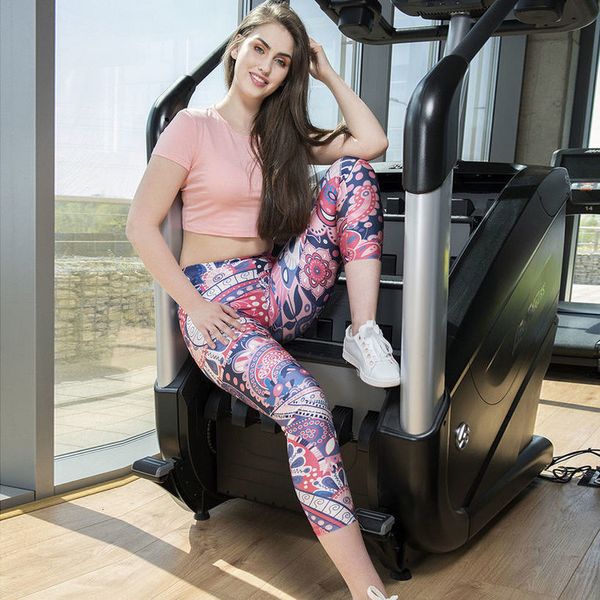 

vip fashion] 2020 fantastic 3d printed legging for women flowers cute elastic waist spandex fitness workout ankle pants wholesale, Black