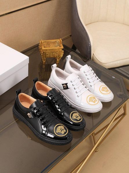 

2020i limited edition medusa printed lace-up sneakers high-end genuine leather comfortable wild running men's shoes, size: 38-451, Black