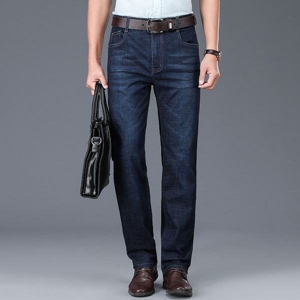 

2020 spring and jeans new men's business middle-aged black jeans straight pants casual loose high waist stretch pants, Blue