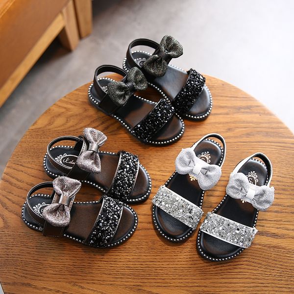 

girls' colorful rhinestone 2020 new open-toed princess shoes breathable magic sticker magic and sandals girls' sandals fashion, Black;red